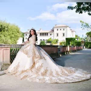 Regazza Quinceañera Dress , Color Gold size 8.